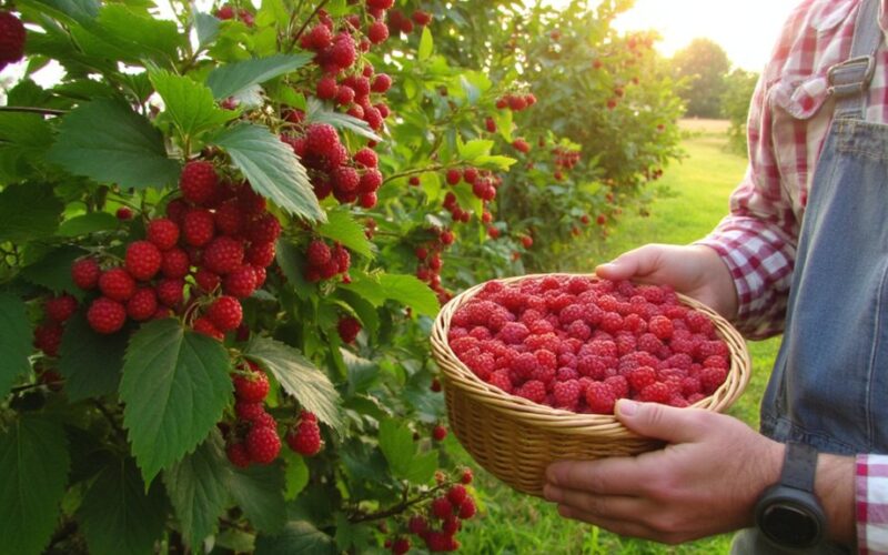 abundant raspberry harvest from single bush