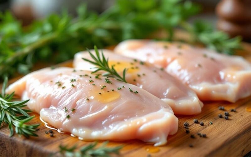 selecting fresh healthy chicken fillets