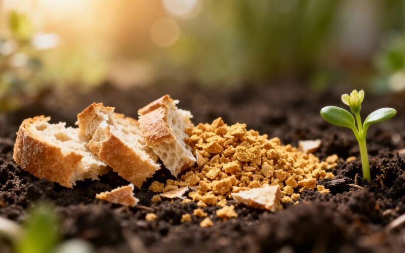 bread crusts turned flower fertilizer