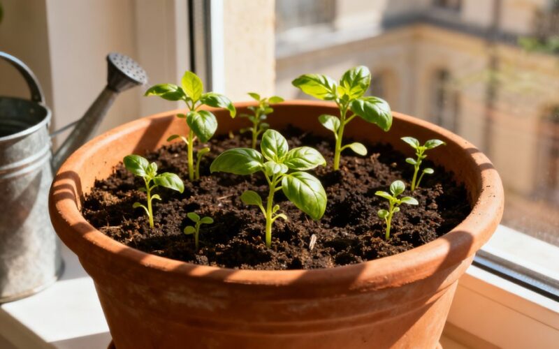 grow basil in pot_windowsill