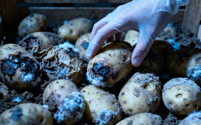 potatoes infected by blight