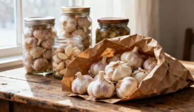 stored garlic in paper bag