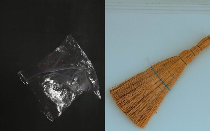 broom covered with bag