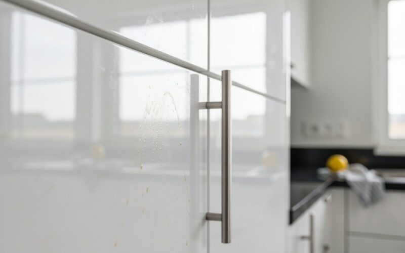 glossy cabinets show grease