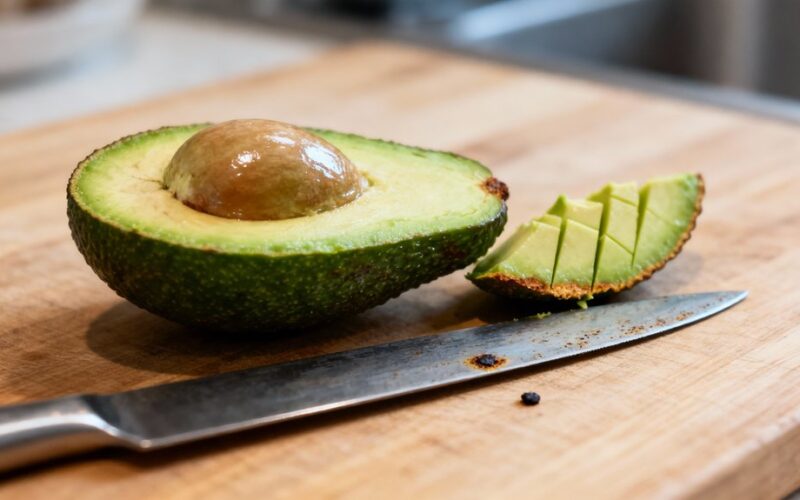 knife oxidizes avocado flesh