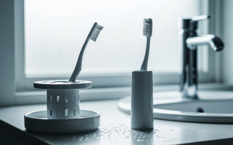 store toothbrush upright covered