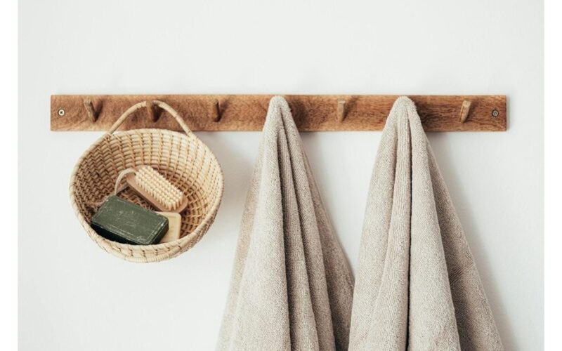 wet towel on two hooks