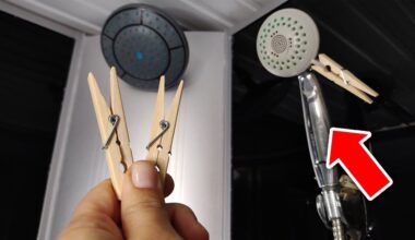 clothespins on shower curtain