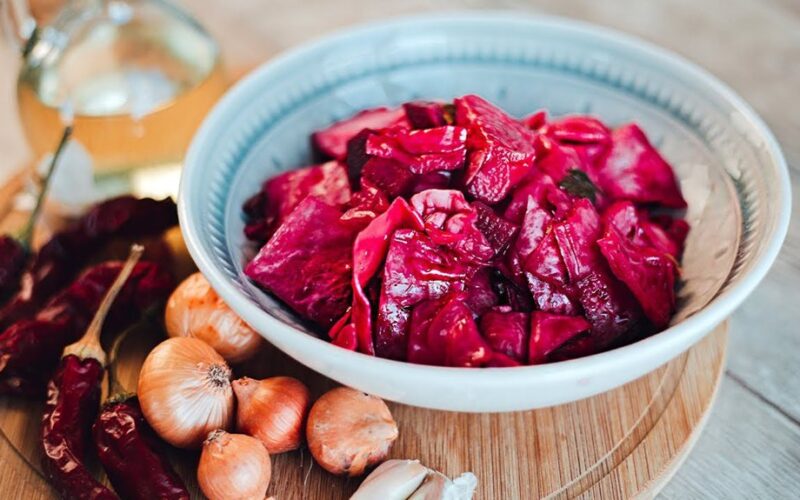 crispy beetroot sauerkraut skillet