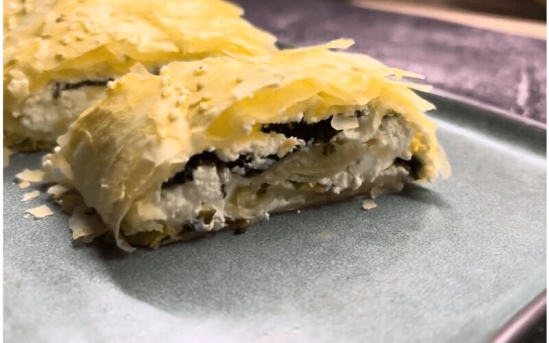 savory spinach feta filo strudel