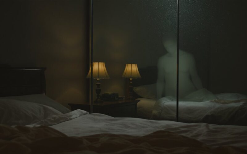 statant veidrodį priešais lovą