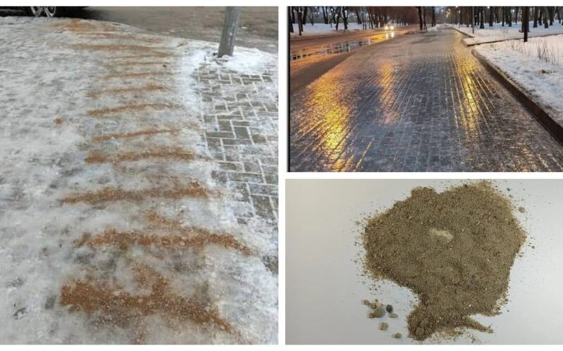 pabarstyta druska ir smėliu