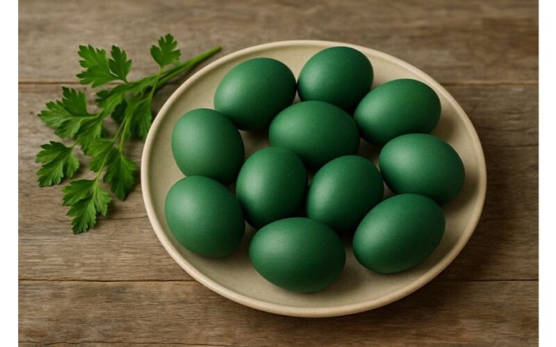 natūraliai žaliomis natūraliai dažytos Velykų kiaušiniai