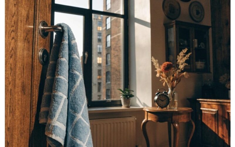 rankšluostis ant durų rankenos