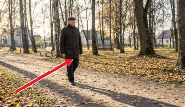 Vyras rudens parke, jo šešėlis daug ilgesnis už jį patį